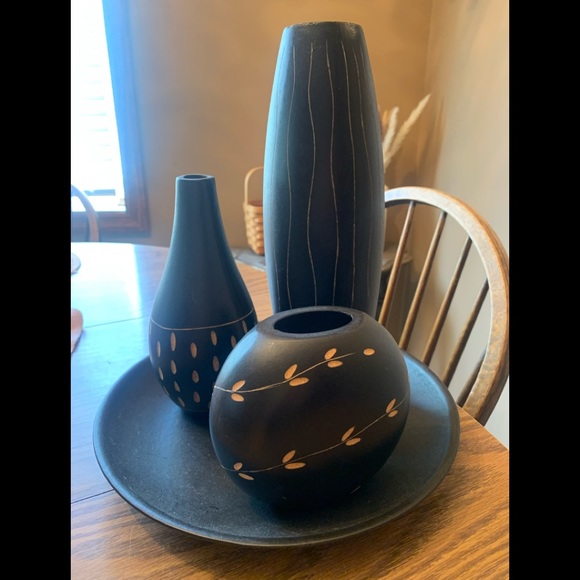 Other - Decorative wood carved plate & vases